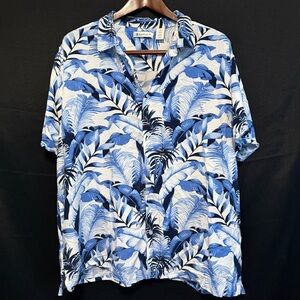 Cubavera Mens Tropical Print Hawaiian Shirt XXL Blue White